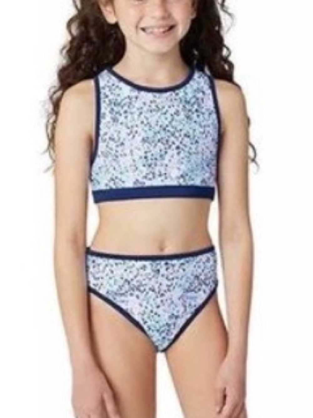 Eddie Bauer reversible Lilac Girls' Two-Piece Swim Set with Navy Trim